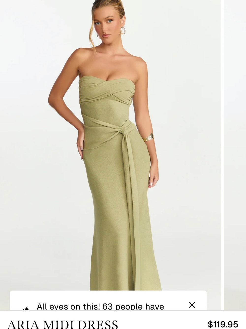 Showpo Olive Strapless Gown with Side Tie